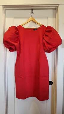 Ashro Red Exaggerated Puff Sleeve Mini Dress, size 2X